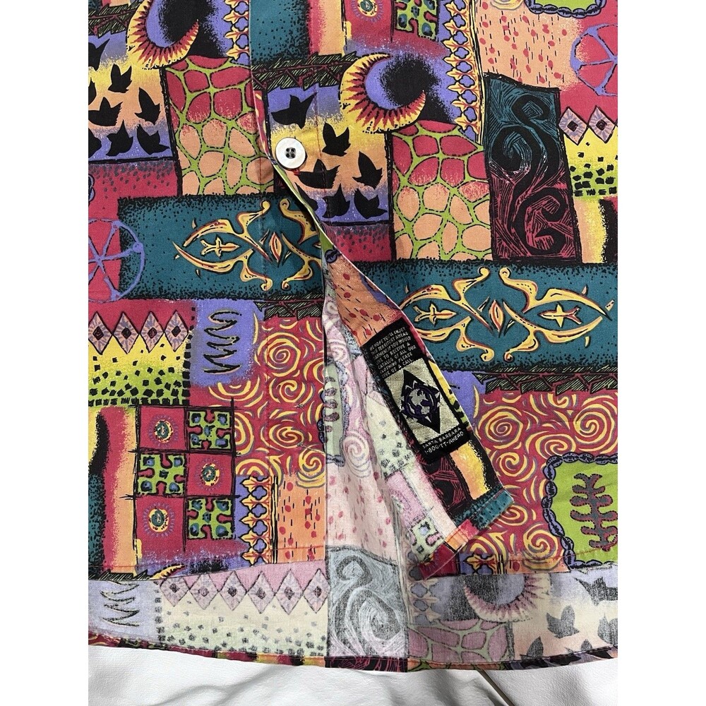 Vtg 90's The Territory Ahead Shirt Mens L Tribal Patchwork Cotton Short Sleeve - Picture 7 of 7